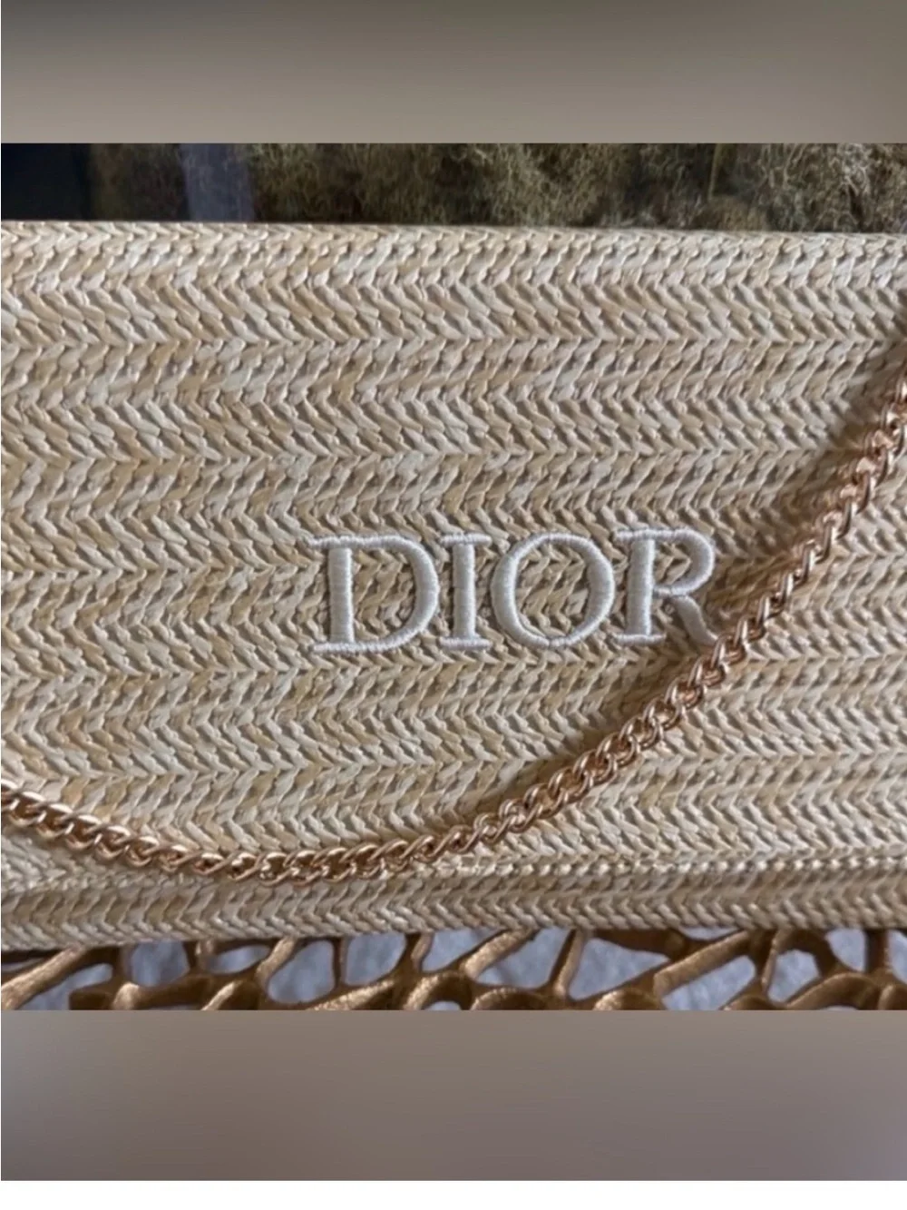 Dior Straw Tote in Beige with Gold Chain Detail